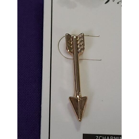 Shiny Yellow Gold Tone Straight Arrow Shaped Drop Earrings Pierced 1" NEW - Picture 3 of 7